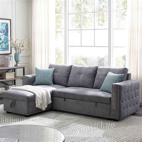 lily fabric metal action sofa bed|Reversible Sleeper Sectional Sofa with Storage and.